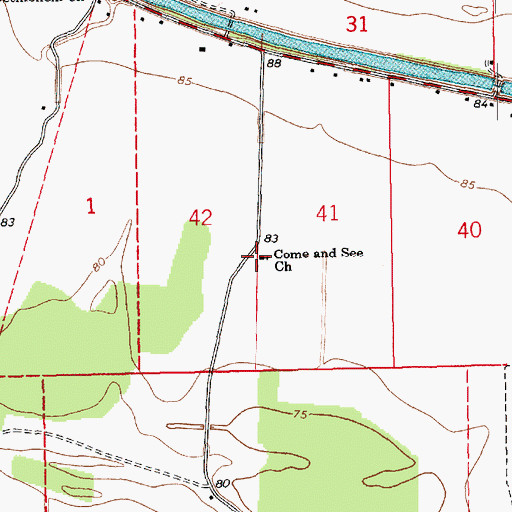 Topographic Map of Come and See Church, LA