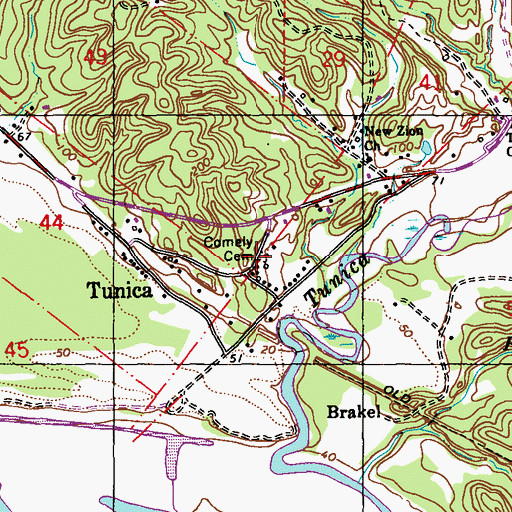 Topographic Map of Comely Cemetery, LA