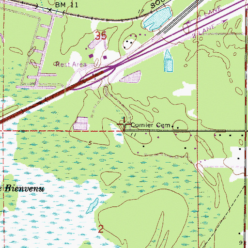 Topographic Map of Comier Cemetery, LA