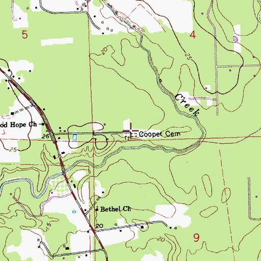 Topographic Map of Cooper Cemetery, LA