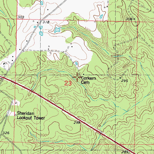 Topographic Map of Corkem Cemetery, LA