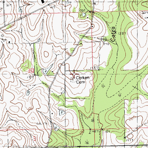 Topographic Map of Corken Cemetery, LA