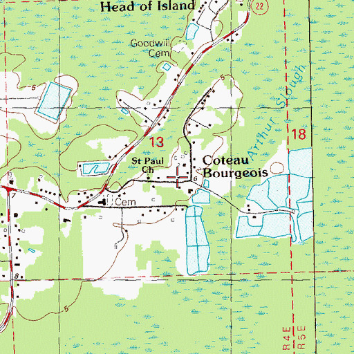 Topographic Map of Coteau Bourgeois, LA