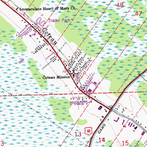 Topographic Map of Coteau Mission, LA
