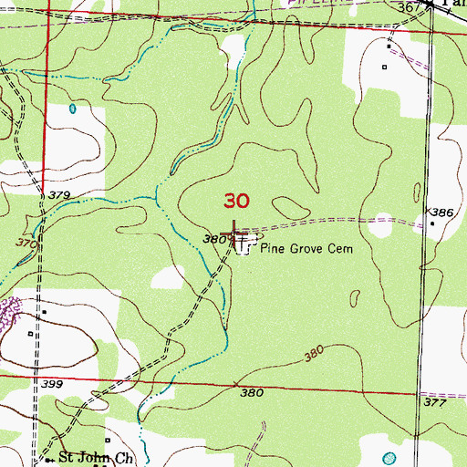Topographic Map of Pine Grove Cemetery, AR