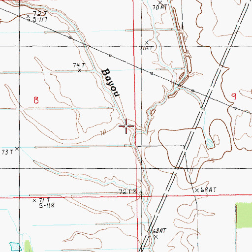 Topographic Map of Cow Bayou, LA