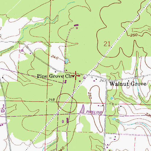 Topographic Map of Pine Grove Church, AR