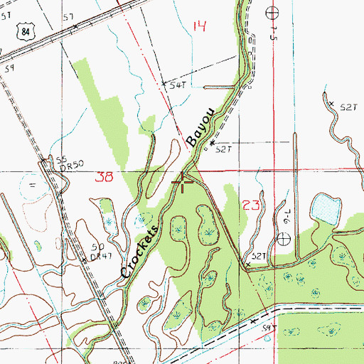 Topographic Map of Crockets Bayou, LA