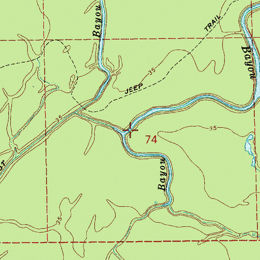 Topographic Map of Crooked Bayou, LA