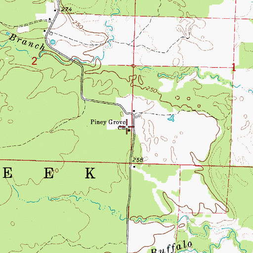 Topographic Map of Pine Grove Church, AR