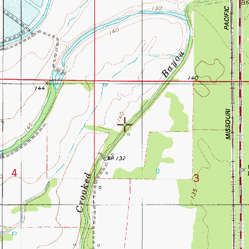 Topographic Map of Crooked Bayou, LA