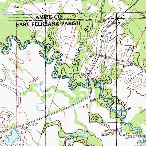 Topographic Map of Crooked Branch, LA