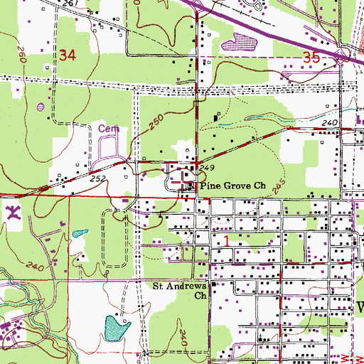 Topographic Map of Pine Grove Church, AR