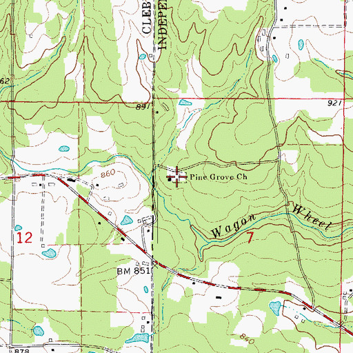Topographic Map of Pine Grove Church, AR