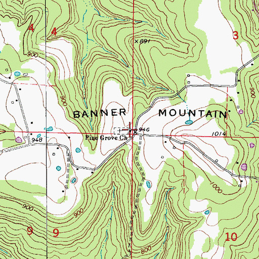 Topographic Map of Pine Grove Church, AR