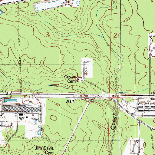 Topographic Map of Crowe Cemetery, LA