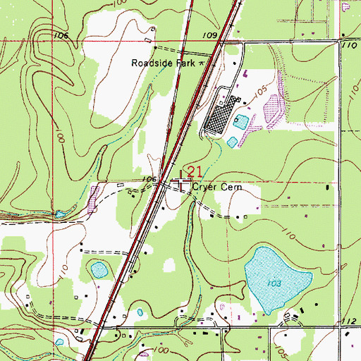 Topographic Map of Cryer Cemetery, LA