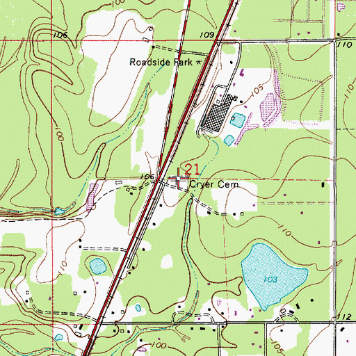 Topographic Map of Cryer Cemetery, LA