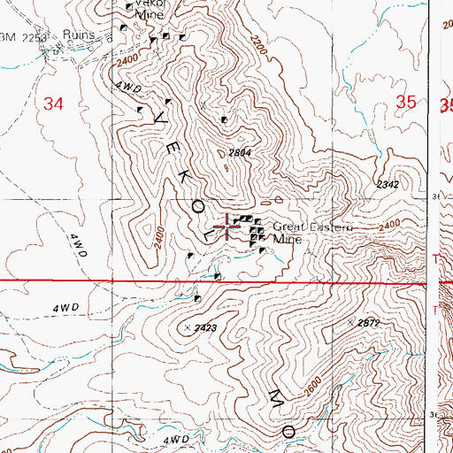 Topographic Map of Great Eastern Mine, AZ