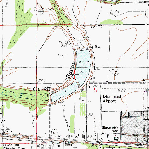 Topographic Map of Cutoff Bayou, LA
