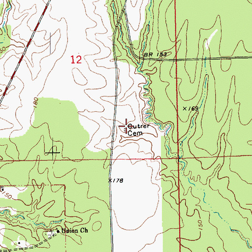 Topographic Map of Cutrer Cemetery, LA