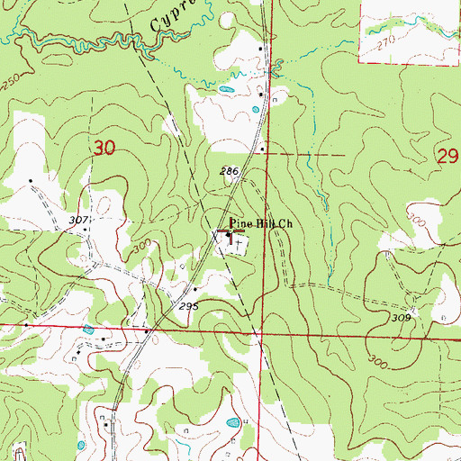 Topographic Map of Pine Hill Church, AR