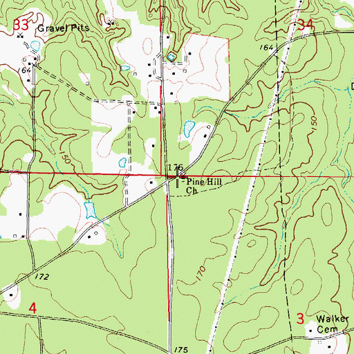 Topographic Map of Pine Hill Church, AR