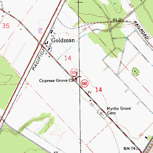 Topographic Map of Cypress Grove Church, LA