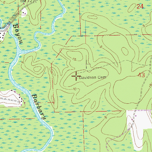 Topographic Map of Davidson Cemetery, LA