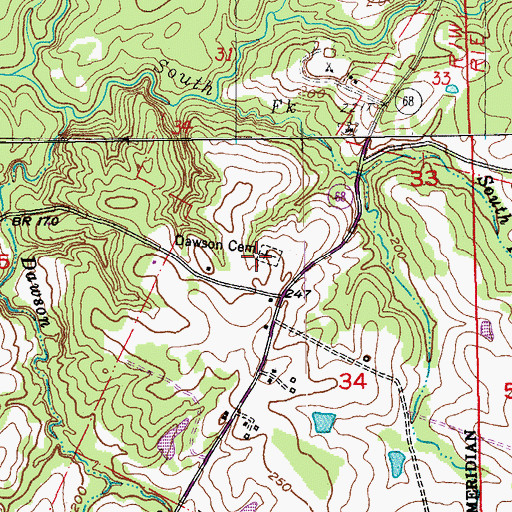 Topographic Map of Dawson Cemetery, LA
