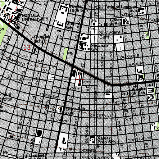 Topographic Map of De La Salle High School, LA