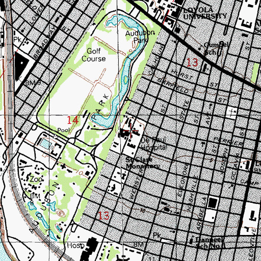 Topographic Map of Louisiana State University Behavioral Health Depaul Hospital, LA