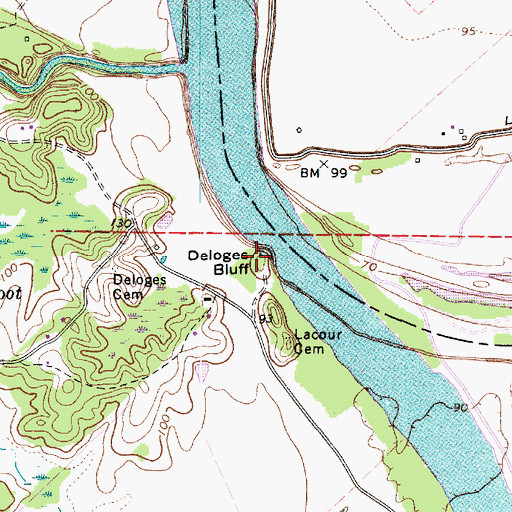 Topographic Map of Deloges Bluff, LA