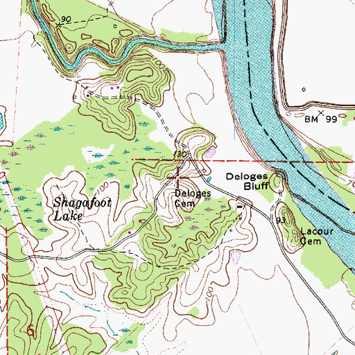 Topographic Map of Deloges Cemetery, LA