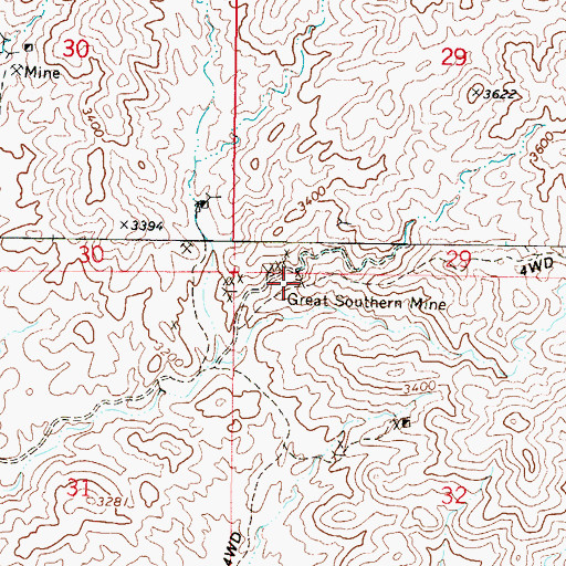 Topographic Map of Great Southern Mine, AZ