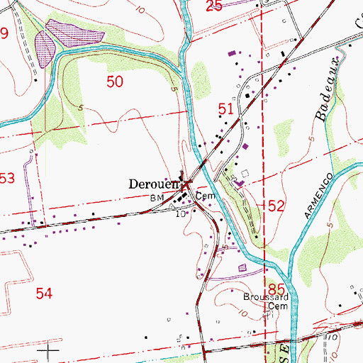 Topographic Map of Derouen, LA