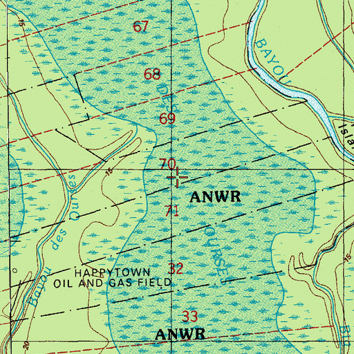 Topographic Map of Des Ourses Swamp, LA