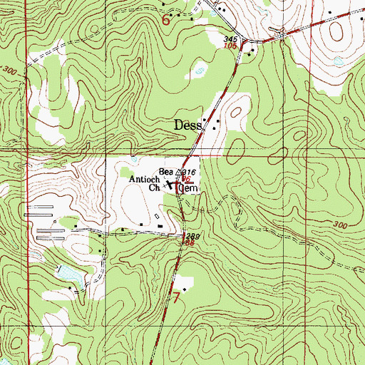 Topographic Map of Antioch Cemetery, LA
