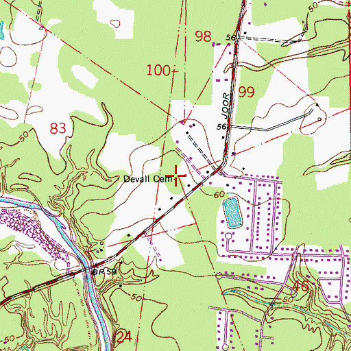 Topographic Map of Devall Cemetery, LA