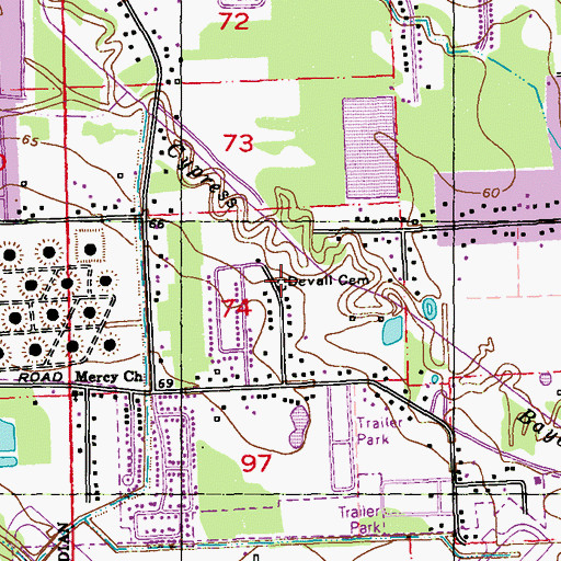 Topographic Map of Devall Cemetery, LA