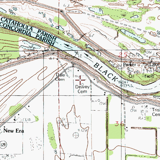 Topographic Map of Dewey Cemetery, LA