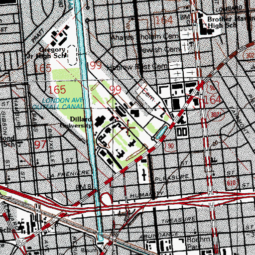 Topographic Map of Dillard University, LA