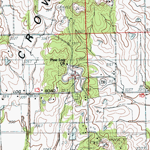 Topographic Map of Pine Log Cemetery, AR