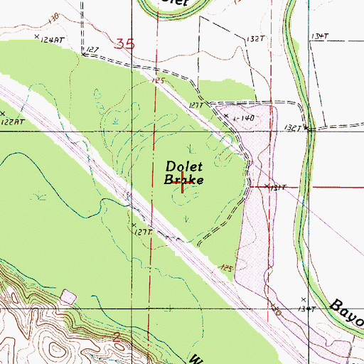 Topographic Map of Dolet Brake, LA