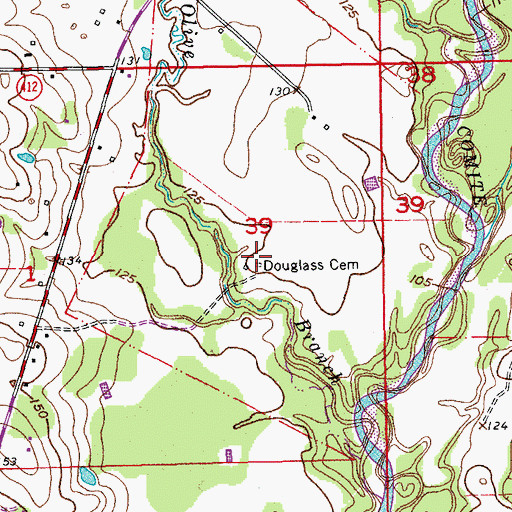 Topographic Map of Douglass Cemetery, LA