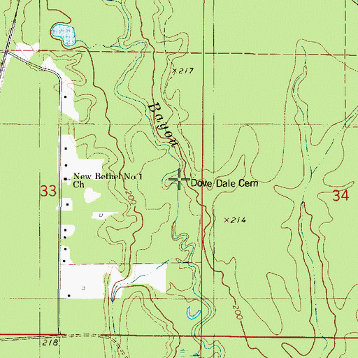 Topographic Map of Dove Dale Cemetery, LA