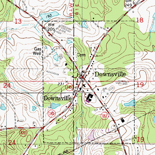 Topographic Map of Downsville, LA