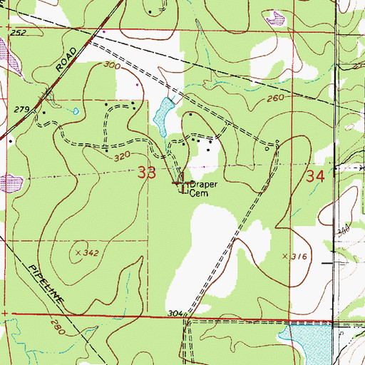 Topographic Map of Draper Cemetery, LA