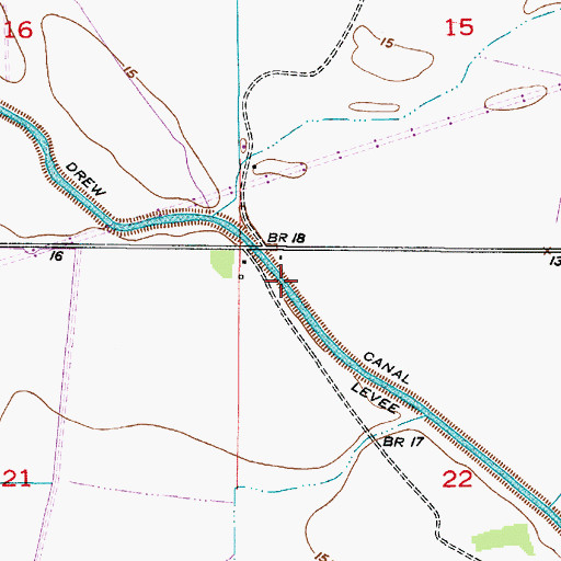 Topographic Map of Drew Canal, LA