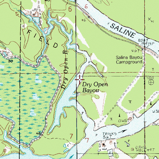 Topographic Map of Dry Open Bayou, LA